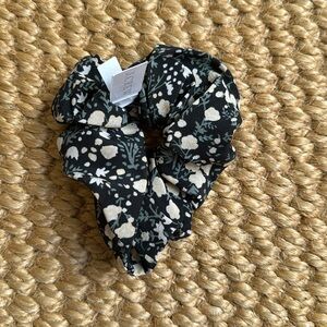 NWT J.Crew 💯 Silk Black, Cream, and Sage Green Floral Scrunchy